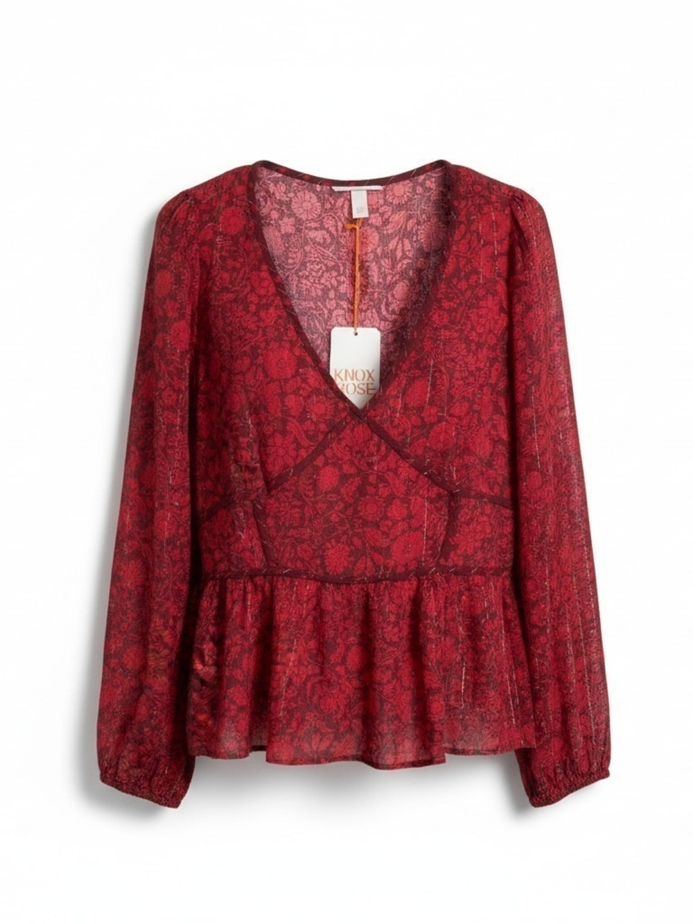 Knox Rose Red Floral V-Neck Peplum Blouse